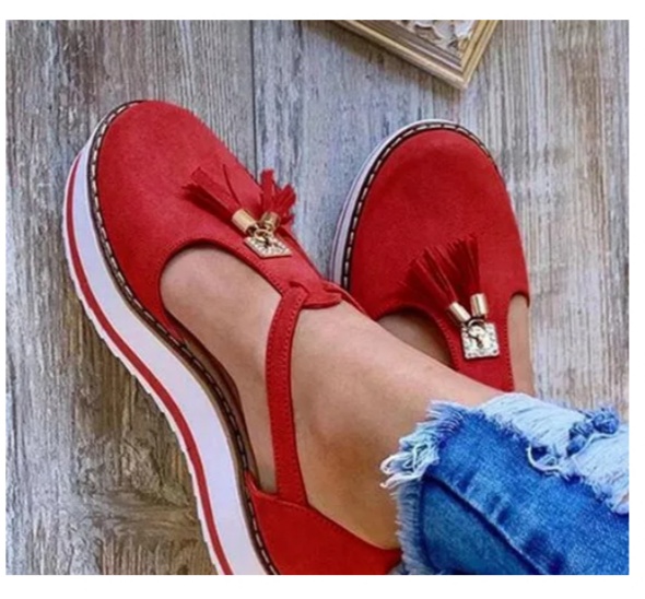 LADIES TASSEL FABRIC FLAT HEEL SANDALS